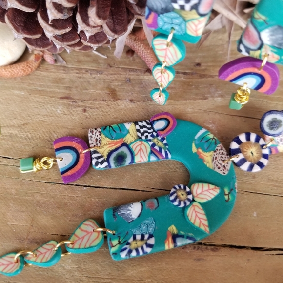 Polymer clay drop earrings - Picture 2 of 6